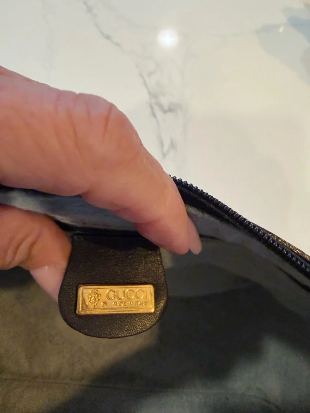 Gucci Blue Leather and Beige/Gray GG Monogram Shoulder Bag - Picture 13 of 14